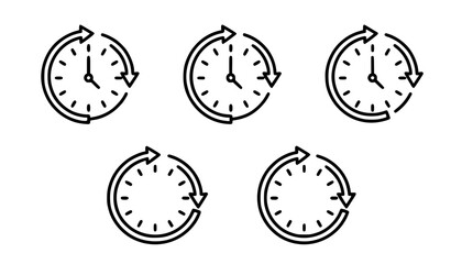 Fototapeta premium Time duration clock icons vector grid with arrow rotation 6 to 72 hours symbols