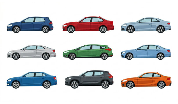 Modern European car side view vector collection stylish auto set isolated