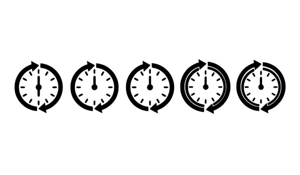 Clock arrow icon set vector 6 12 24 48 72 hours time duration symbols