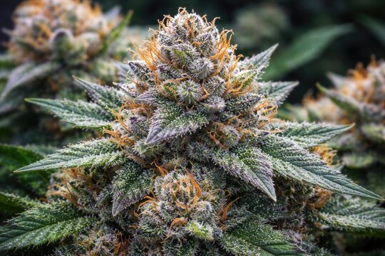 Sativa dominant indica hybrid cannabis flowers showing rich trichomes