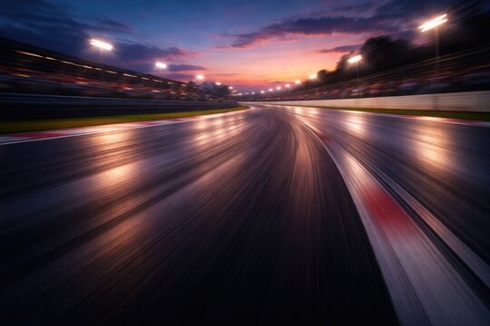 Dynamic blurred surface of a raceway road at twilight