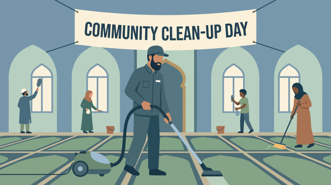 Community clean-up day event with people.