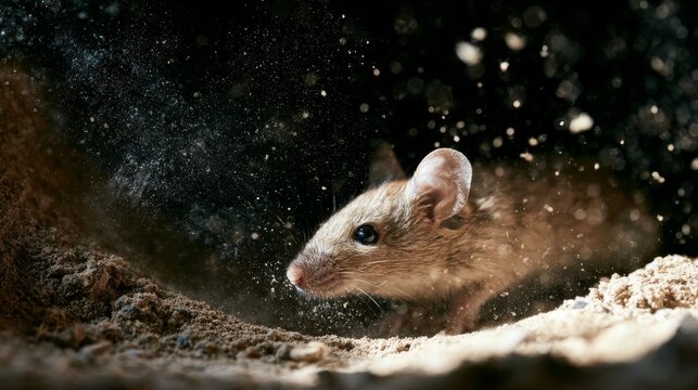 Mouse creating dust particles spreading hantavirus risk
