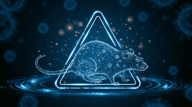 Rodent transmitting hantavirus highlighted in digital warning triangle