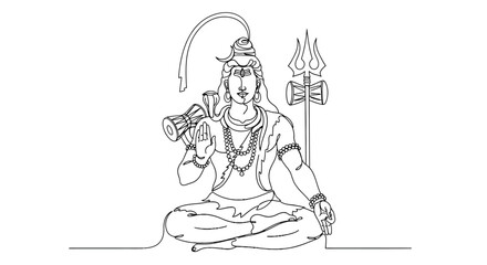 Obraz premium Minimalist Line Drawing of a Deity in a Meditative Pose with Traditional Symbols