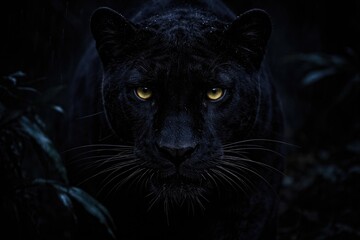 Obraz premium Sinister panther face illuminated in dim nocturnal scene