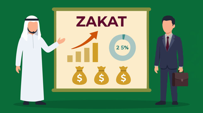 Zakat Presentation with Businessmen Illustrating Islamic Financial Giving