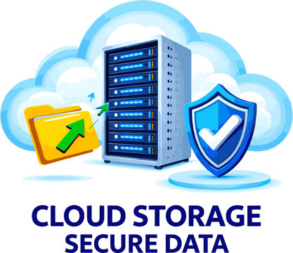 Create a realistic Cloud storage concept vector art with white background.