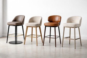 Fototapeta premium Stylish bar chair collection for kitchen counters with white background