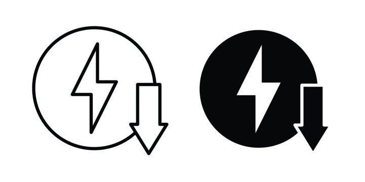 Energy reduction icon illustration design vector set in black.
