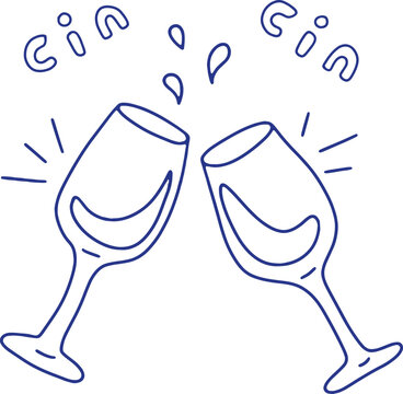 Cin cin wine glasses doodle vector illustration for celebration