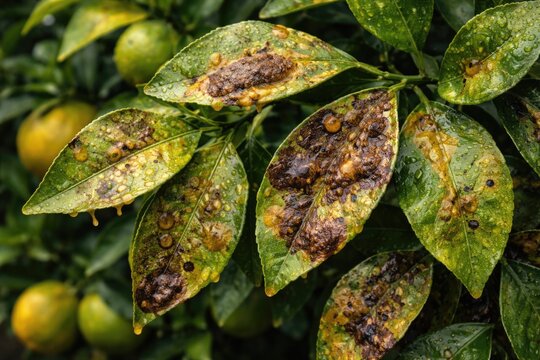 Harmful effects of fungal and bacterial diseases on citrus foliage