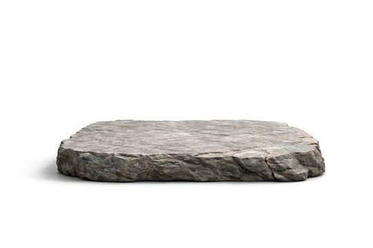 Textured flat rock platform isolated on white for elegant product showcasing