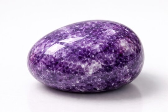 Vibrant purple polished lepidolite gem displayed on plain white surface for decorative use