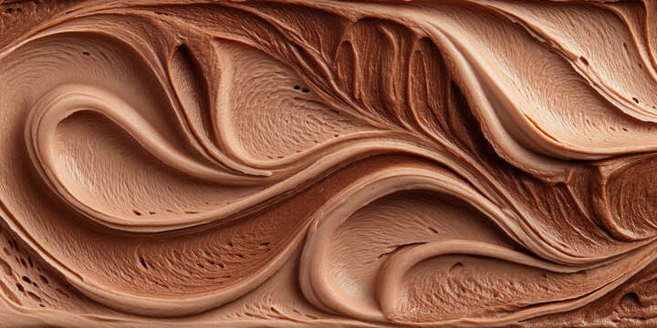 Close up top view of chocolate ice cream gelato mousse pudding texture