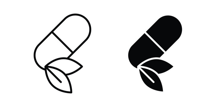 Herbal capsule icon illustration design vector set in black.