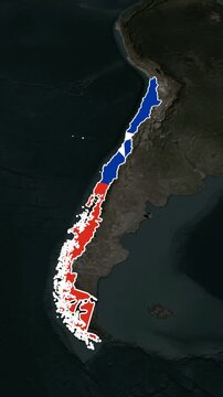 animated three-dimensional map of the country of Chile with Flag and white borders in short video
