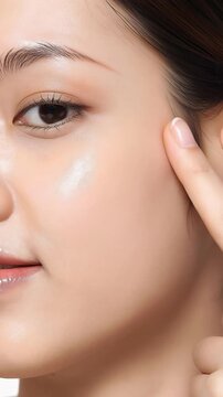 Cosmetics Skin Care Concept Video of Close-up Woman Perfect Face with Hydrated Skin. Vertical