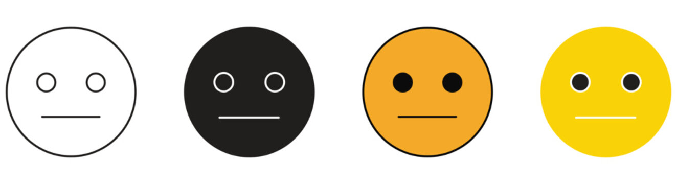 Expressionless Face Emoji icon set. Straight face, emoticon with neutral line eyes and mouth. Vector illustration.