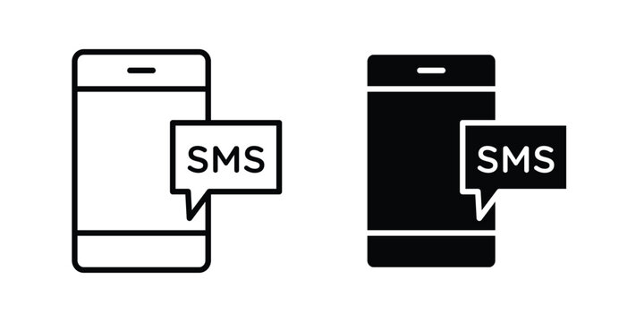 Mobile message notification icon illustration design vector set in black.