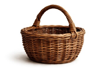 Fototapeta premium Rustic handcrafted wicker basket featured on plain white background