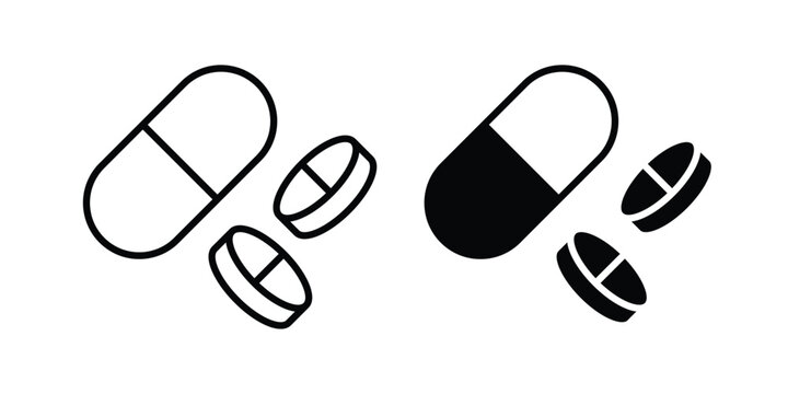 Painkiller pills icon illustration design vector set in black.