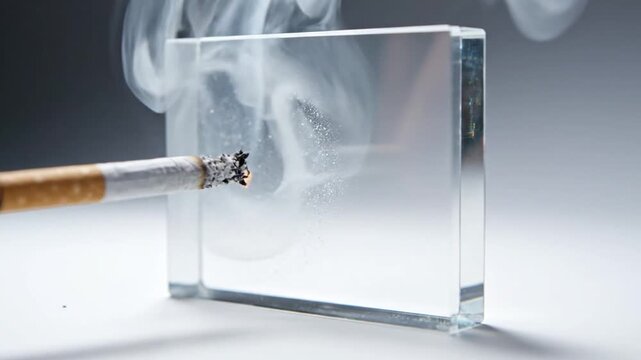 Clear glass block barrier preventing lit cigarette from burning