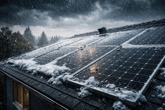Renewable energy inefficiency during adverse weather with solar panels on roof