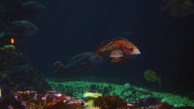 A group of Golden Pencilfish (Nannostomus eques) swimming gracefully in a dark freshwater tank.