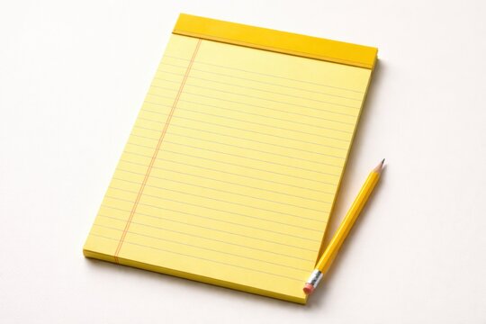 Vibrant yellow writing pad placed on blank isolated surface