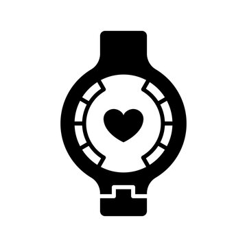 Fitness watch icon. Healthcare and fitness tracker filled symbol. Black and white.