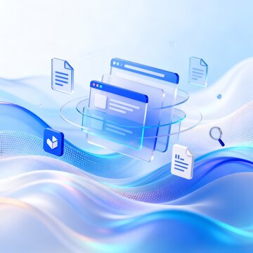 3D Glass UI Office Digital Document Management Scene