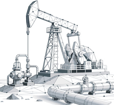 Isolated a realistic kinds of deferent oil and gas drilling low poly wireframe banner template . Polygonal naphtha industry, earth mining, mineral resource extraction mesh dots. Vector art .