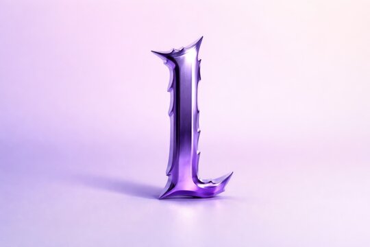 Purple metallic lowercase L with jagged edges on pastel background featuring copy space