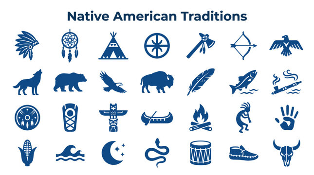 Native American Traditions Symbols Icons Collection Illustrating Cultural Heritage and Spirituality