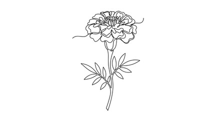 Naklejka premium Elegant line art of a blooming flower with detailed petals and slender stem showcasing botanical beauty in minimal black ink style