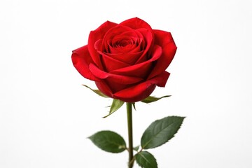 Fototapeta premium Solitary red rose with detailed petals on a pristine white background under soft studio lighting