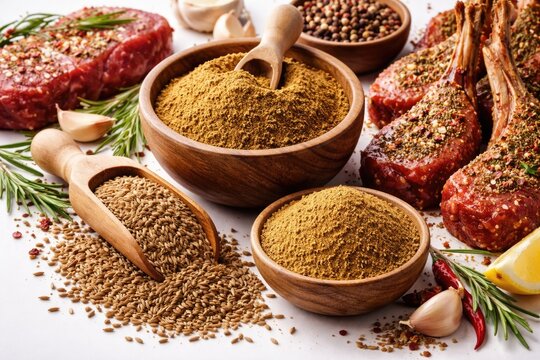 Zira Grain Spices Enhancing Meat Dishes Displayed on White Background