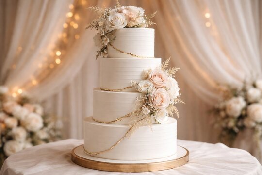 Chic layered wedding cake with subtle floral accents perfect for a stylish celebration