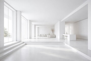 Fototapeta premium Minimalist white interior architecture background showcasing open space concept