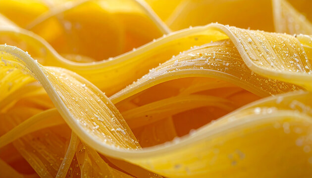 Close up of golden pasta noodles showing texture and detail for culinary design
