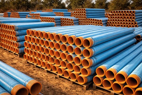 Organized stacks of polymer casing pipes for borewell setup