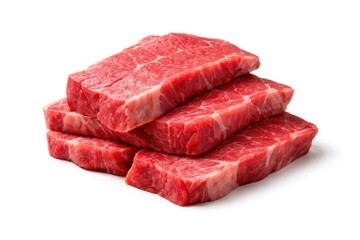 Obraz premium Fresh uncooked meat slices isolated on a stark white background