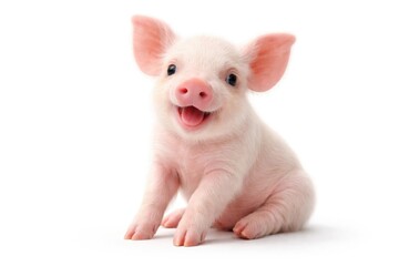 Naklejka premium Playful piglet featured on a plain white studio background