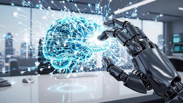 Robot interacting with holographic brain