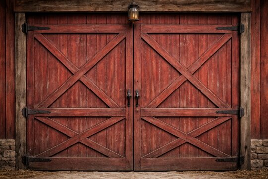 red wooden barn door featuring horizontal boards and front view