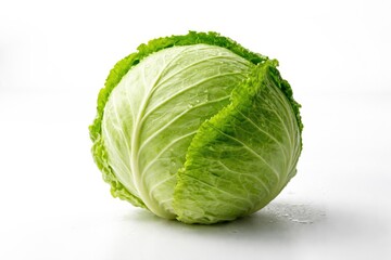 Fototapeta premium Single fresh cabbage displayed on a stark white surface