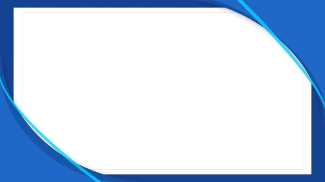 Blue geometric frame border animation with sweeping curved lines framing a central space for professional presentations.