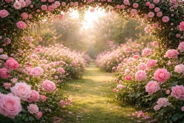 Naklejka premium Romantic pink rose garden backdrop and clear copy space