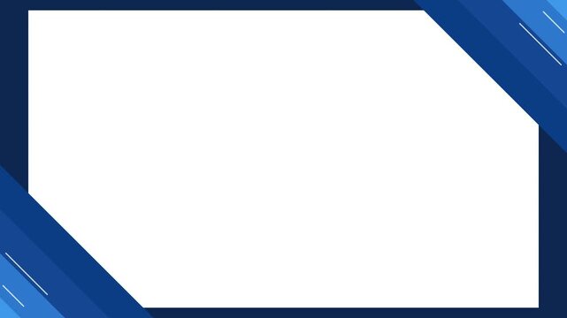 Blue geometric animated corner frame revealing white background for professional corporate presentations and video overlays.